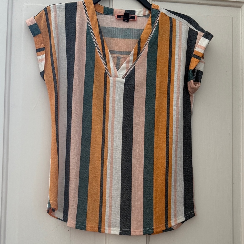 Chic Multicolor Striped V-Neck Blouse
